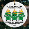 Putting Out Work Fires Together - Coworker Personalized Custom Ornament - Ceramic Round Shaped - Christmas Gift, Gift For Coworkers, Work Friends, Colleagues