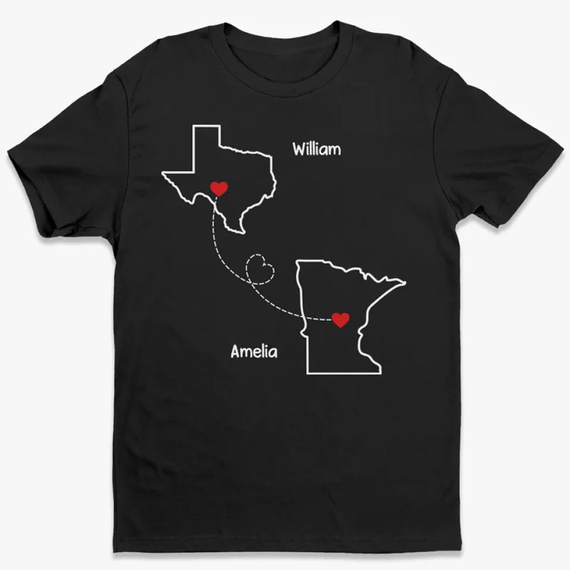 Distance Is Temporary But Our Love Is Forever - Couple Personalized Custom Unisex T-shirt, Premium T-shirt, Hoodie - Gift For Husband Wife, Anniversary, Long Distance Relationship