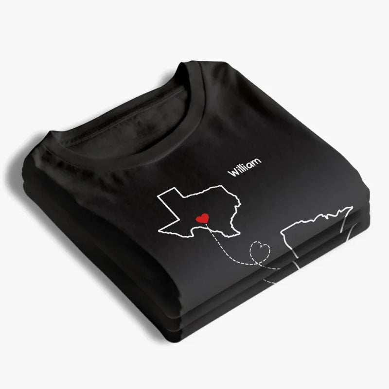 Distance Is Temporary But Our Love Is Forever - Couple Personalized Custom Unisex T-shirt, Premium T-shirt, Hoodie - Gift For Husband Wife, Anniversary, Long Distance Relationship