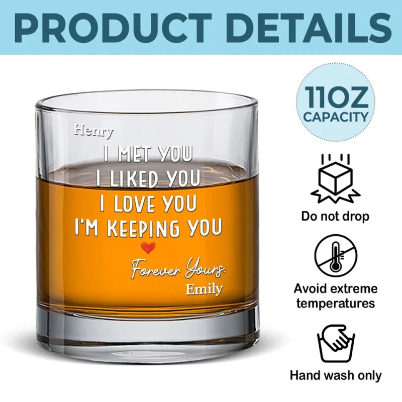 I Knew I Belonged To You - Couple Personalized Custom Whiskey Glass - Gift For Husband Wife, Anniversary