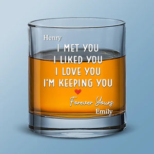 I Knew I Belonged To You - Couple Personalized Custom Whiskey Glass - Gift For Husband Wife, Anniversary