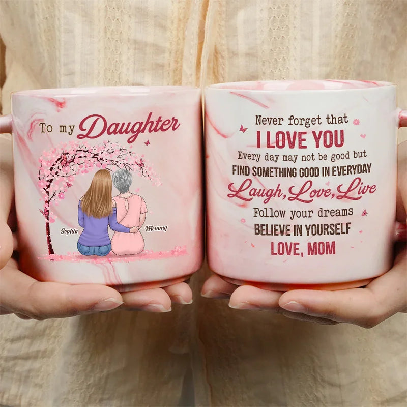 Never Forget That I Love You - Family Personalized Custom Marble Mug - Gift For Daughter, Granddaughter