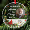 Custom Photo Love Never Dies, It Simply Transcends - Memorial Personalized Custom Circle Glass Ornament - Sympathy Gift, Christmas Gift For Family Members