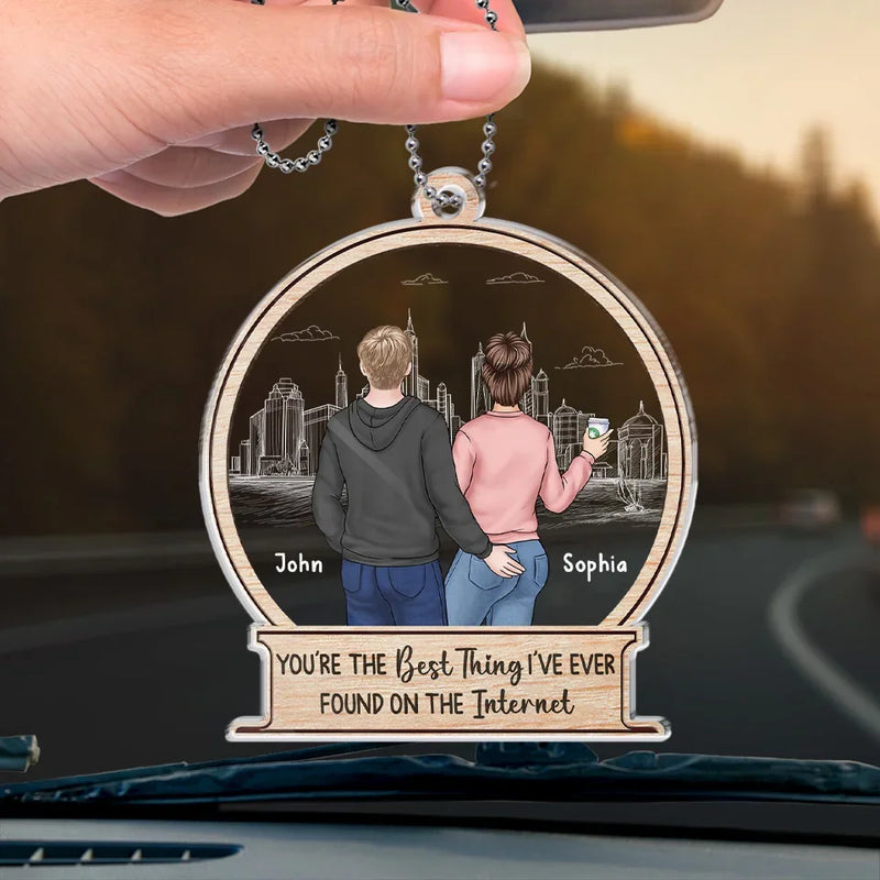 Two Heads, One Heart - Couple Personalized Custom Car Ornament - Acrylic Custom Shaped - Gift For Husband Wife, Anniversary
