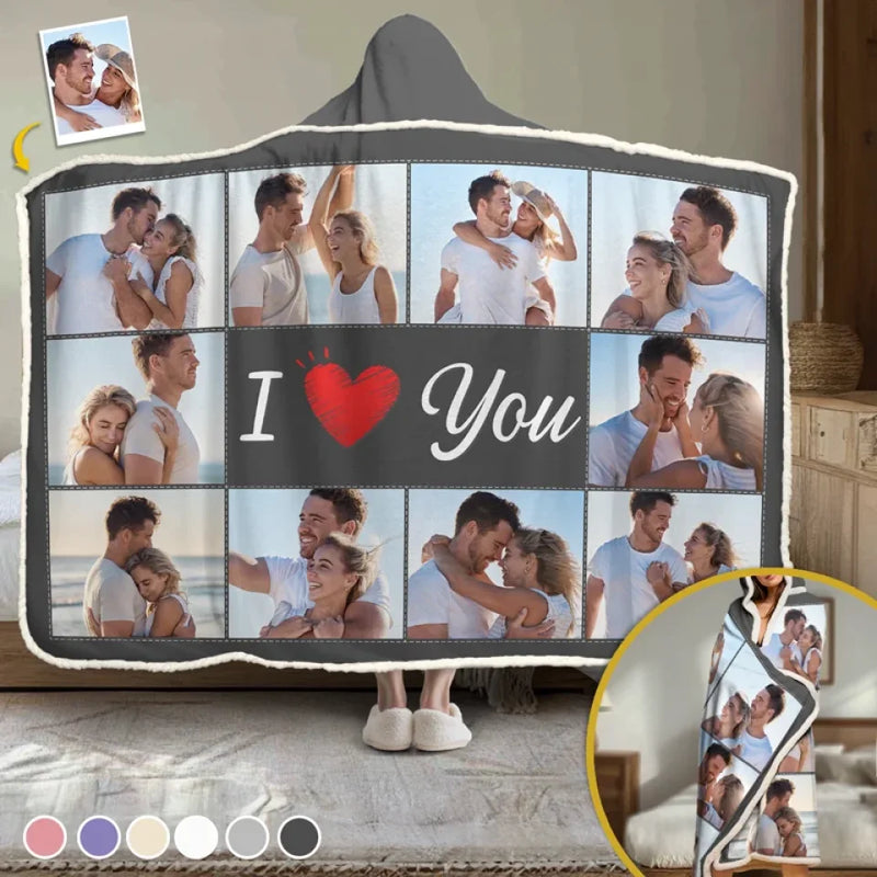 Custom Photo I Love You - Couple Personalized Custom Snuggle Blanket, Hoodie Blanket - Gift For Husband Wife, Anniversary