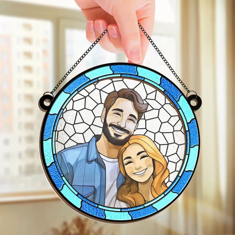 Custom Photo Forever With You - Couple Personalized Window Hanging Suncatcher Ornament - Gift For Husband Wife, Anniversary