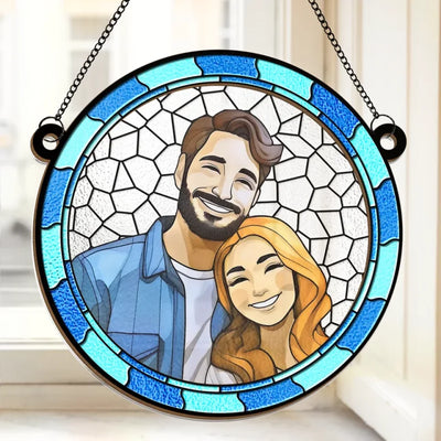 Custom Photo Forever With You - Couple Personalized Window Hanging Suncatcher Ornament - Gift For Husband Wife, Anniversary