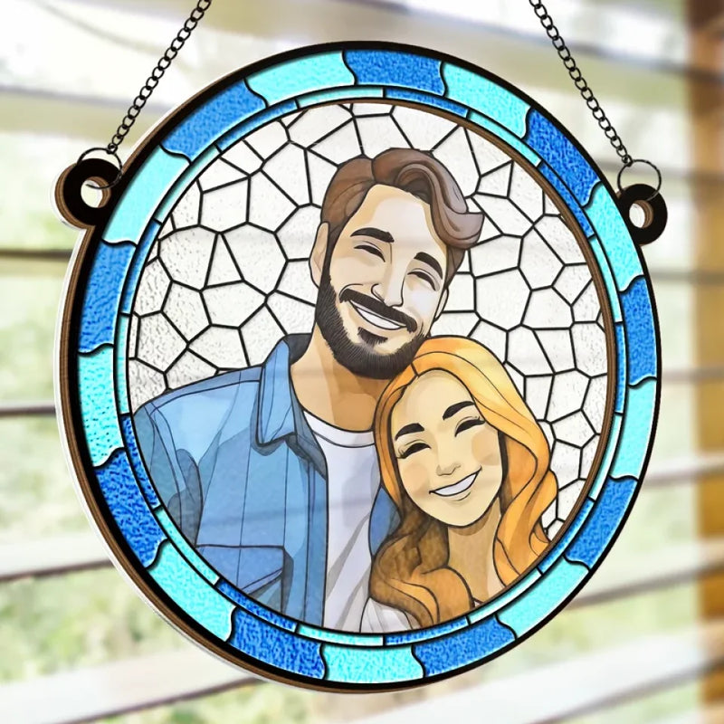 Custom Photo Forever With You - Couple Personalized Window Hanging Suncatcher Ornament - Gift For Husband Wife, Anniversary
