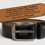 I’m Never Far From Your Thoughts - Couple Personalized Custom Engraved Leather Belt - Gift For Husband Wife, Anniversary