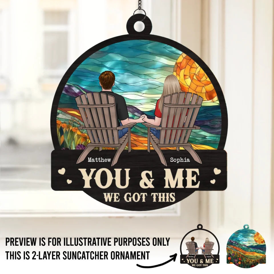 To The Moon And Back - Couple Personalized Window Hanging Suncatcher - Gift For Husband Wife, Anniversary