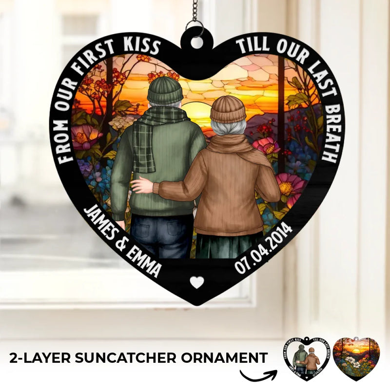 God Blessed The Broken Road - Couple Personalized Window Hanging Suncatcher Ornament - Gift For Husband Wife, Anniversary