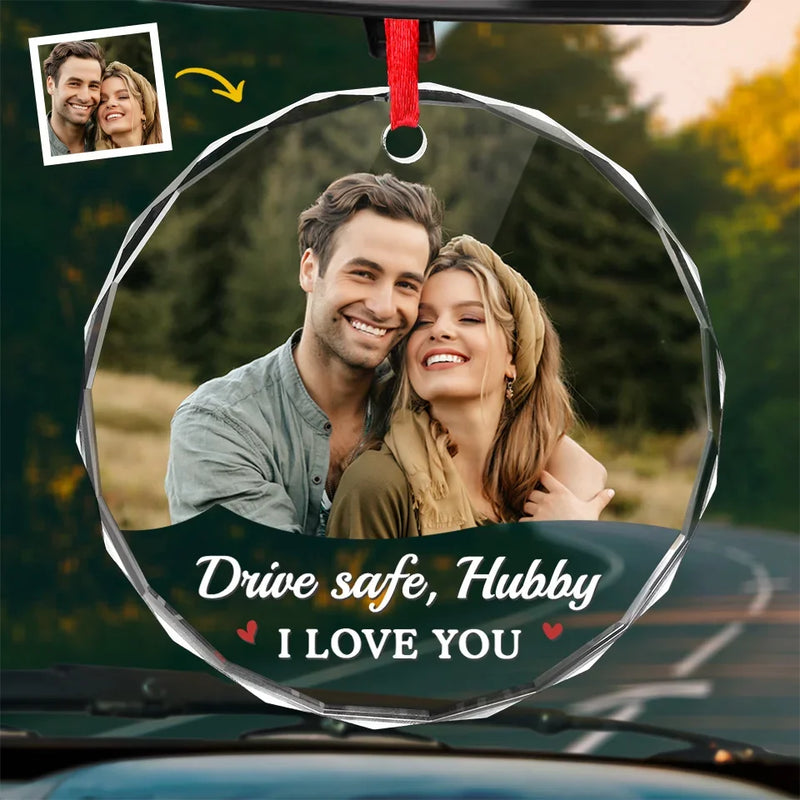 Custom Photo Every Mile, My Love Is With You - Couple Personalized Custom Round Glass Ornament Car Hanger - Gift For Husband Wife, Anniversary