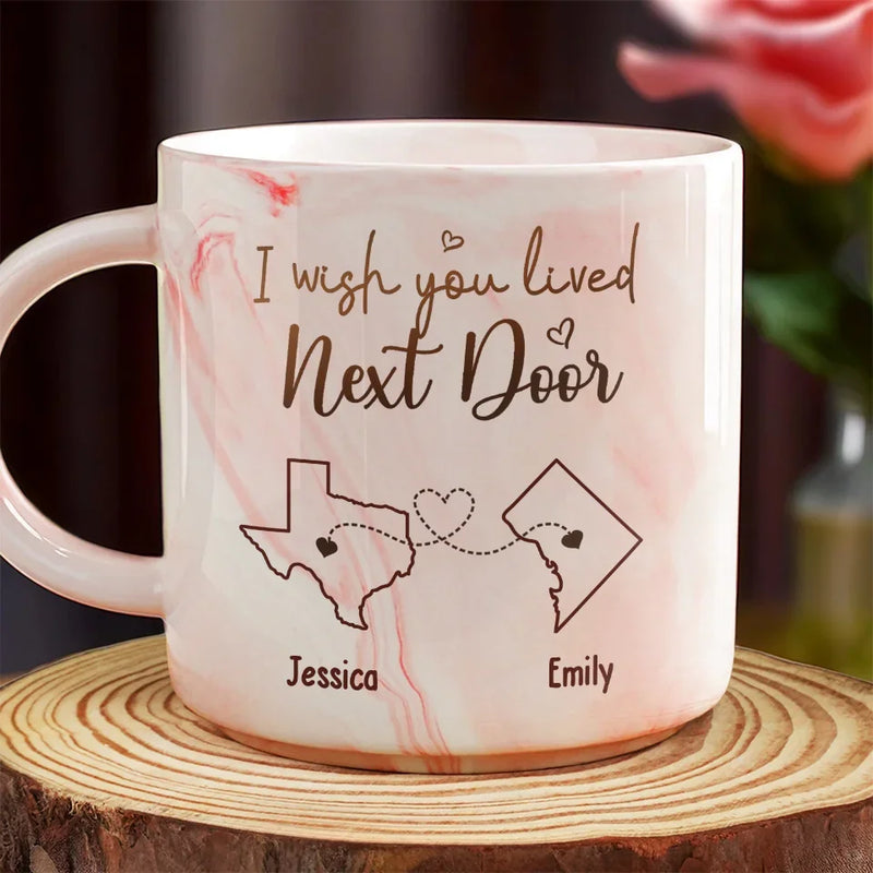 Far Apart, But Close At Heart - Bestie Personalized Custom Marble Mug - Gift For Best Friends, BFF, Sisters
