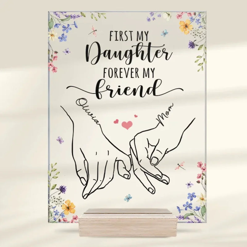 Her Hand Is My Safe Place - Family Personalized Custom Rectangle Shaped Acrylic Plaque - Gift For Mom