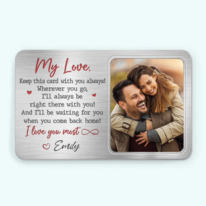Carte portefeuille personnalisée en aluminium avec photo « Je serai toujours là avec toi » pour couple, cadeau pour mari et femme, anniversaire