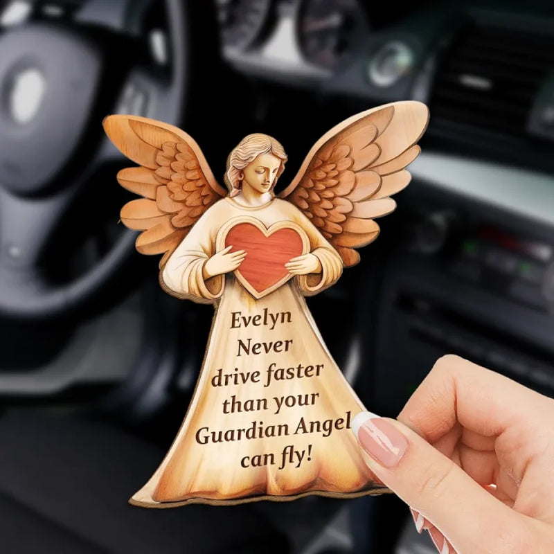 Never Drive Faster Than Your Guardian Angel Can Fly - Family Personalized Custom Car Visor Clip - Gift For Daughter, Son
