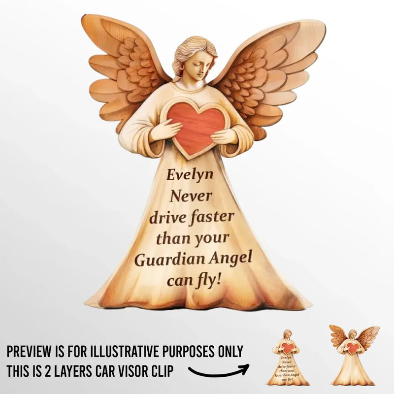 Never Drive Faster Than Your Guardian Angel Can Fly - Family Personalized Custom Car Visor Clip - Gift For Daughter, Son