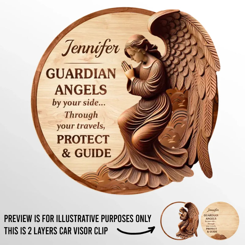 Guardian Angels By Your Side	- Family Personalized Custom Car Visor Clip - Gift For Son, Daughter, Grandson, Granddaughter