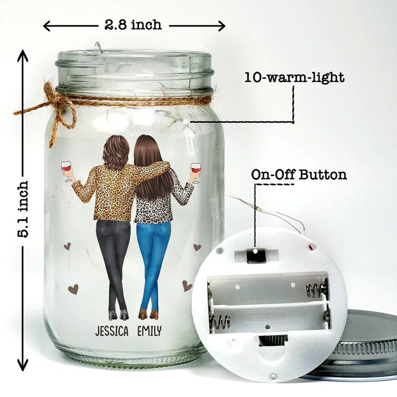 Because Of You, I Laugh A Little Harder - Bestie Personalized Custom Mason Jar Light - Gift For Best Friends, BFF, Sisters