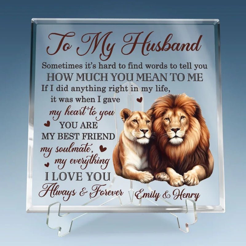 Our Love Is Fierce, Like A Lion’s Heart - Couple Personalized Custom Square Shaped Acrylic Plaque - Gift For Husband Wife, Anniversary