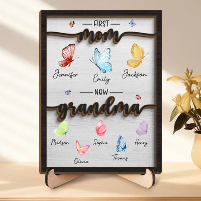 My First Home Was In Her Heart - Family Personalized Custom 2-Layered Wooden Plaque With Stand - Gift For Mom, Grandma