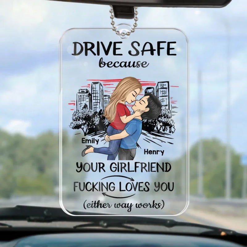 Take Care On The Road, You Mean The World To Me - Couple Personalized Custom Car Ornament - Acrylic Custom Shaped - Gift For Husband Wife, Anniversary