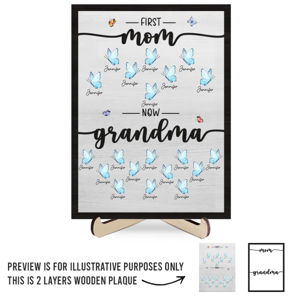 My First Home Was In Her Heart - Family Personalized Custom 2-Layered Wooden Plaque With Stand - Gift For Mom, Grandma