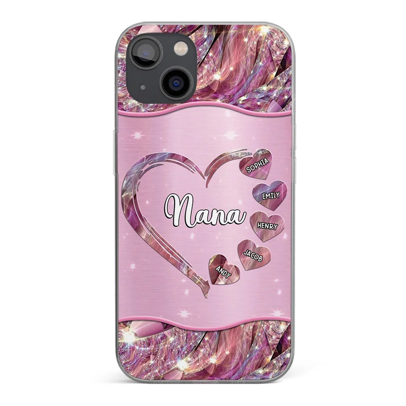 A Garden Of Love Grows In A Grandmother's Heart - Family Personalized Custom Faux Jewelry Effect Printed Clear Phone Case - Gift For Mom, Grandma
