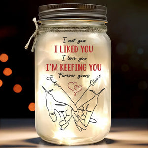 Avec toi, je ne te lâcherai jamais - Lampe personnalisée en pot Mason pour couple - Cadeau pour mari et femme, anniversaire