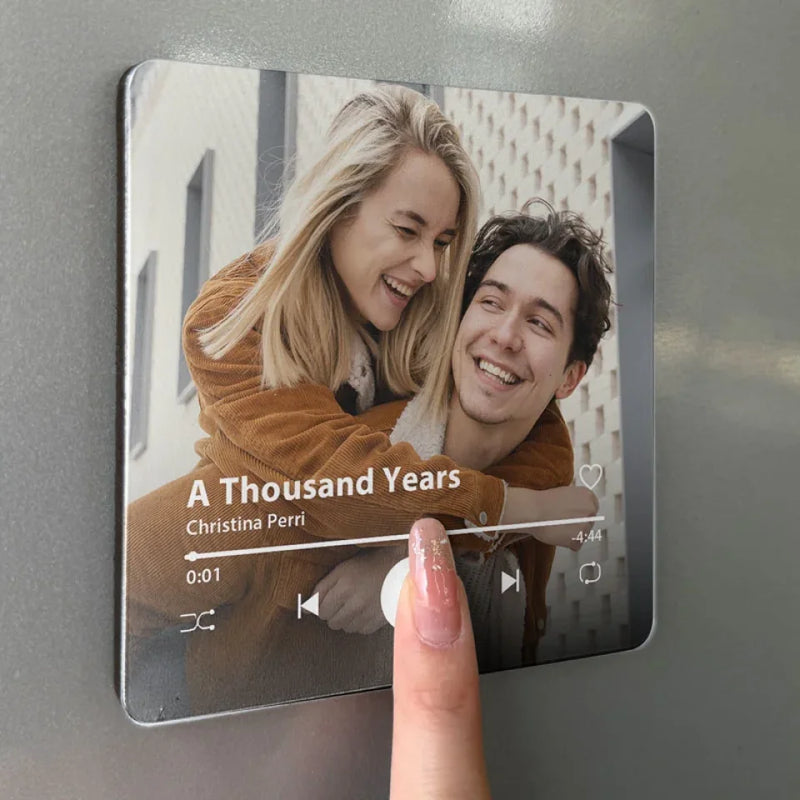 Custom Photo Two Hearts, One Journey - Couple Personalized Custom Music Fridge Magnet That Can Play Songs - Gift For Husband Wife, Anniversary