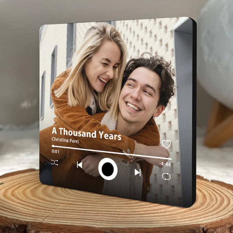Custom Photo Two Hearts, One Journey - Couple Personalized Custom Music Fridge Magnet That Can Play Songs - Gift For Husband Wife, Anniversary