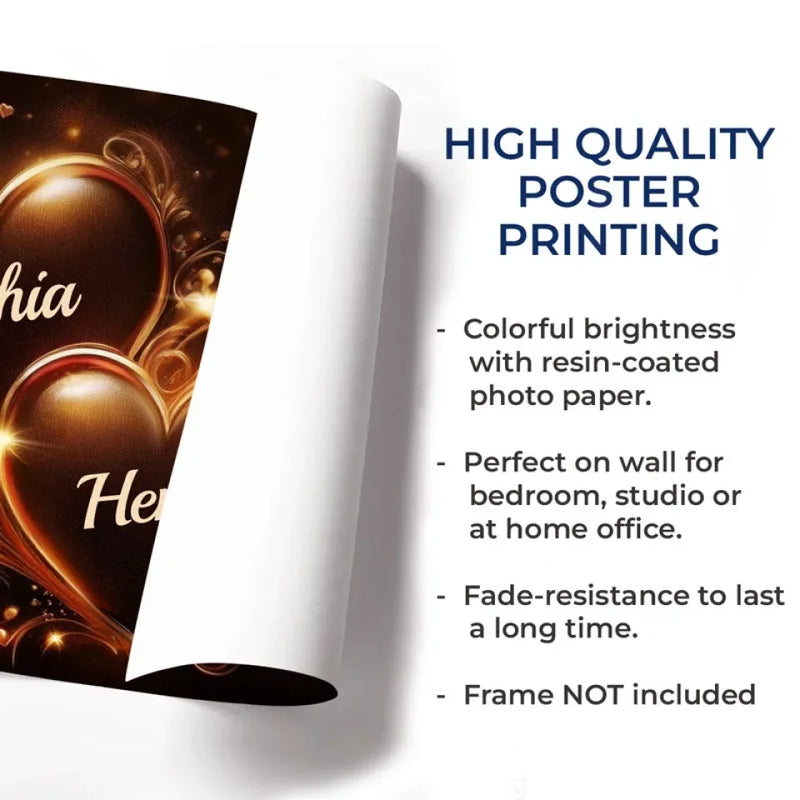 Two Hearts Beating As One - Couple Personalized Custom Horizontal Poster - Gift For Husband Wife, Anniversary