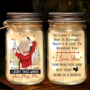 Je t'aime pour qui tu es - Lampe personnalisée en pot Mason pour couple - Cadeau pour couple, mari et femme, anniversaire