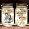 Photo personnalisée Notre amour est le véritable chef-d'œuvre ici - Couple personnalisé Mason Jar Light personnalisé - Cadeau pour mari femme, anniversaire
