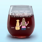 A Woman Cannot Survive On Wine Alone - Dog Personalized Custom Wine Glass - Gift For Pet Owners, Pet Lovers