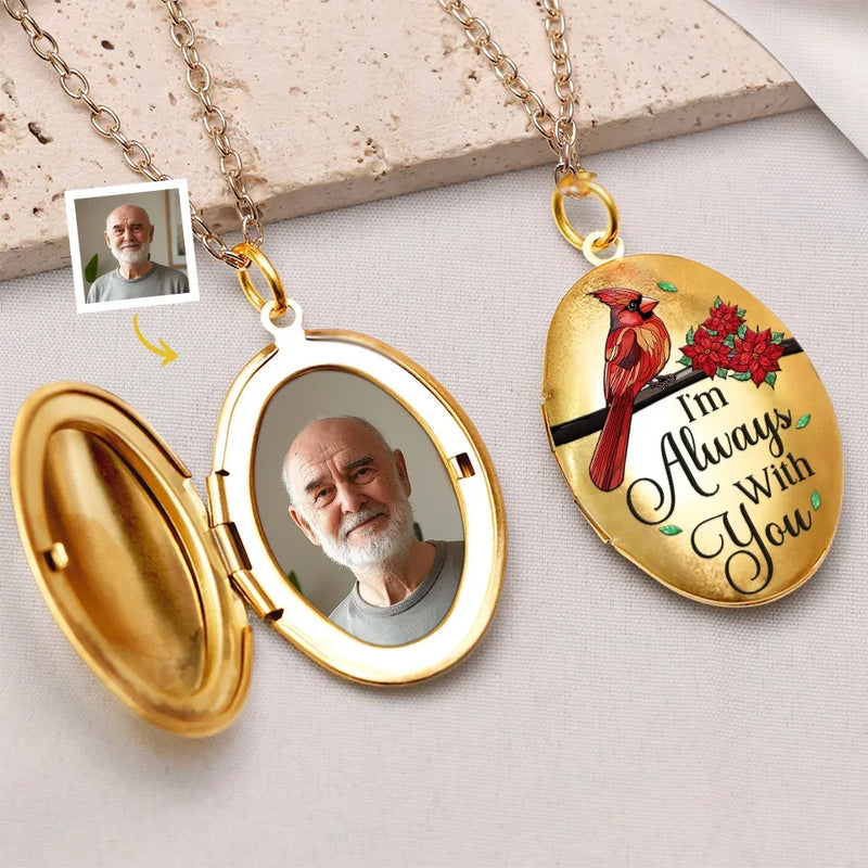 Custom Photo I'm Always With You - Memorial Personalized Custom Locket Necklace - Sympathy Gift For Family Members