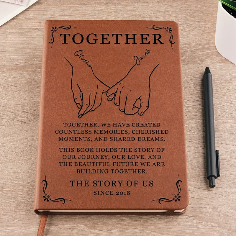 Holding Hands, We Hold The Future - Couple Personalized Custom Leather Journal - Gift For Husband Wife, Anniversary