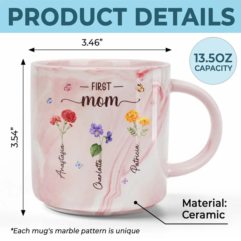 First Mom, Now Grandma - Family Personalized Custom Marble Mug - Gift For Mom, Grandma