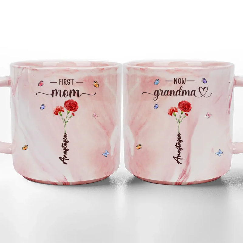 First Mom, Now Grandma - Family Personalized Custom Marble Mug - Gift For Mom, Grandma