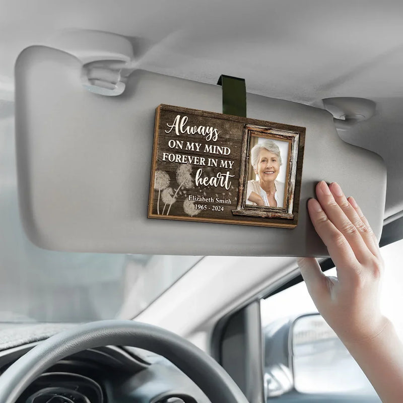 Custom Photo Forever In Our Hearts, You Will Remain - Memorial Personalized Custom Car Visor Clip - Sympathy Gift For Family Members