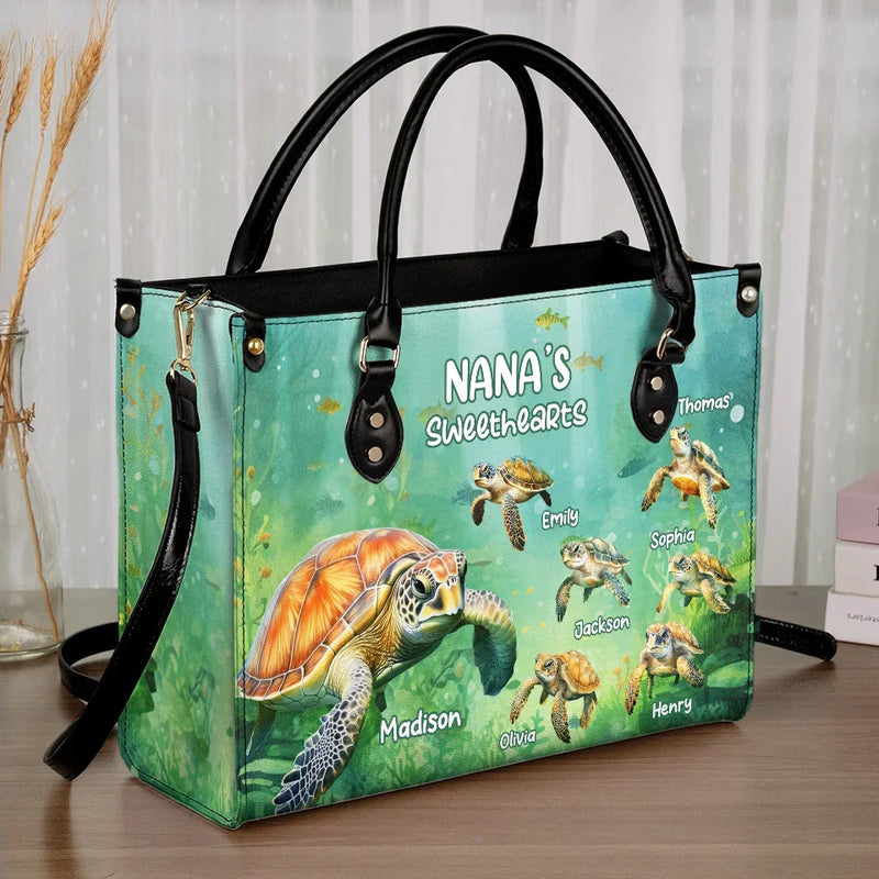 With Mom, Warmth And Safety - Family Personalized Custom Leather Handbag - Gift For Grandma, Grandparent