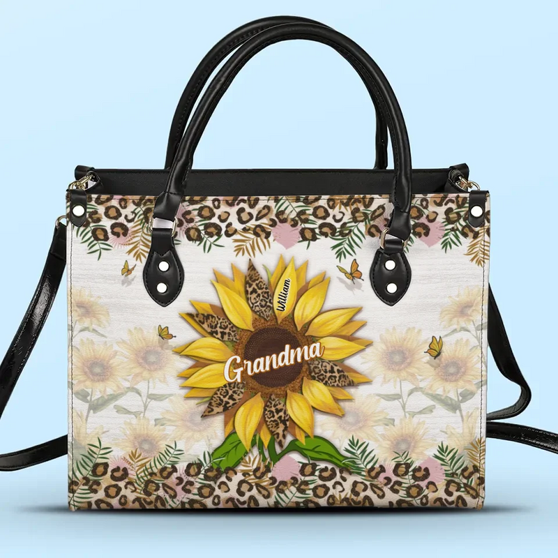 Grandma’s Embrace Is A Sanctuary For Love - Family Personalized Custom Leather Handbag - Gift For Mom, Grandma