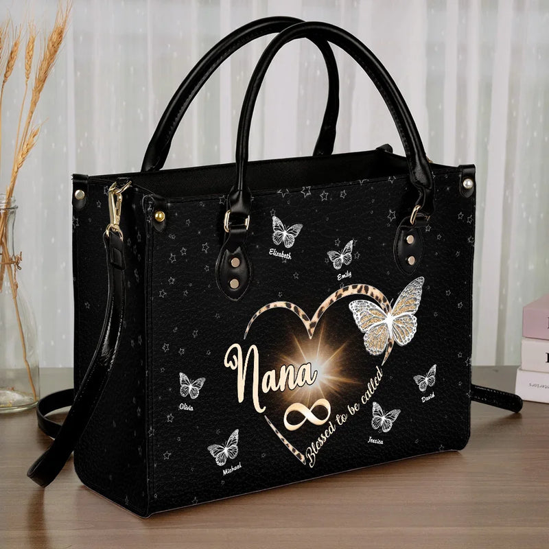 The Love Of A Grandmother Knows No Limits And No End - Family Personalized Custom Leather Handbag - Gift For Mom, Grandma