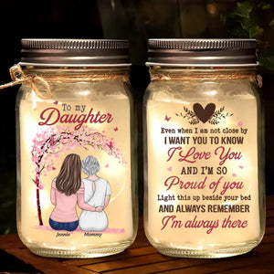 Souviens-toi toujours que je suis là - Lampe personnalisée en pot Mason pour famille - Cadeau pour maman et fille