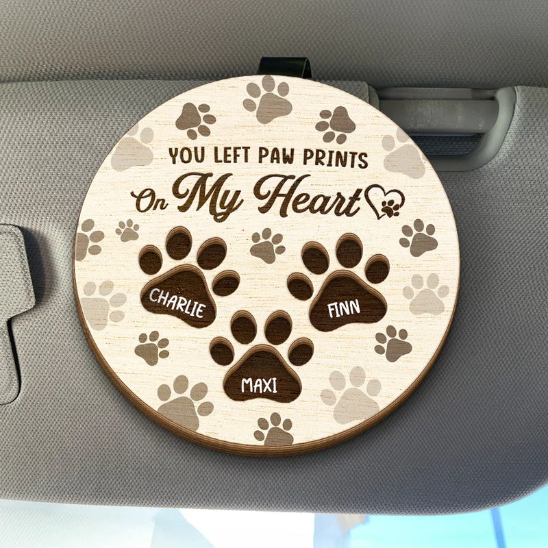 You Left Paw Prints On My Heart - Memorial Personalized Custom Car Visor Clip - Sympathy Gift For Pet Owners, Pet Lovers