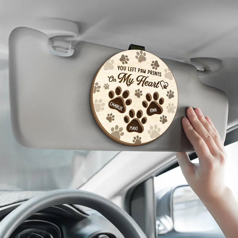 You Left Paw Prints On My Heart - Memorial Personalized Custom Car Visor Clip - Sympathy Gift For Pet Owners, Pet Lovers