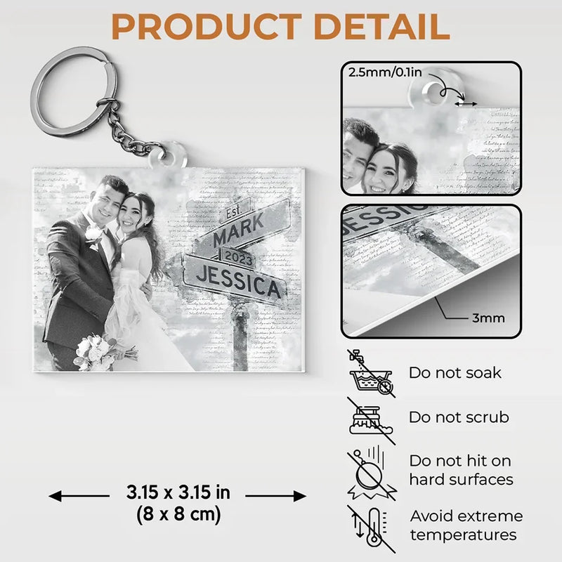 Custom Photo Loved You Then, Love You Still - Couple Personalized Custom Shaped Acrylic Keychain - Gift For Husband Wife, Anniversary