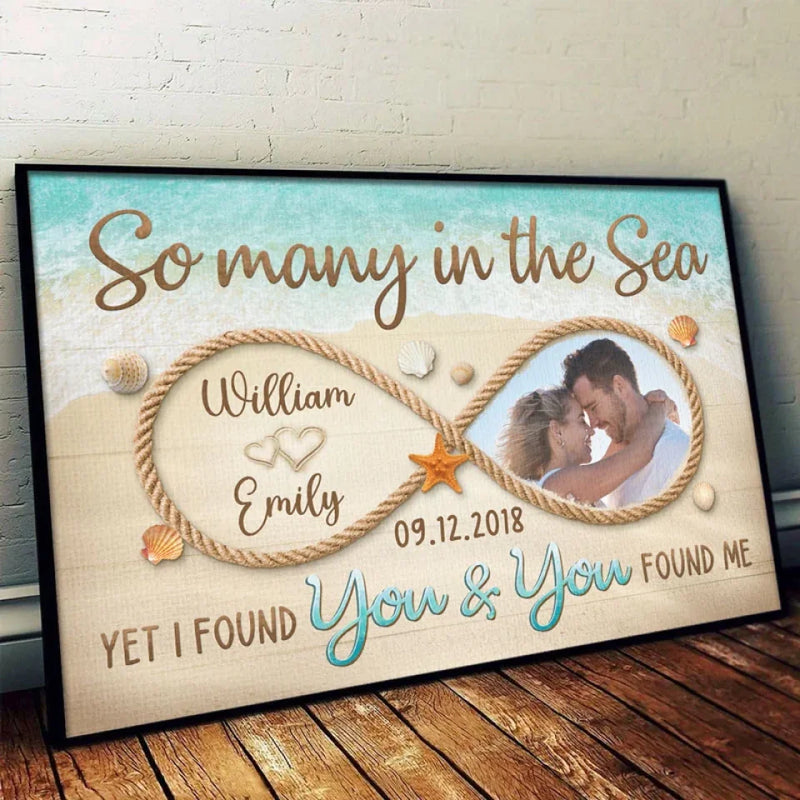 Custom Photo So Many In The Sea Yet I Found You - Couple Personalized Custom Horizontal Poster - Gift For Husband Wife, Anniversary