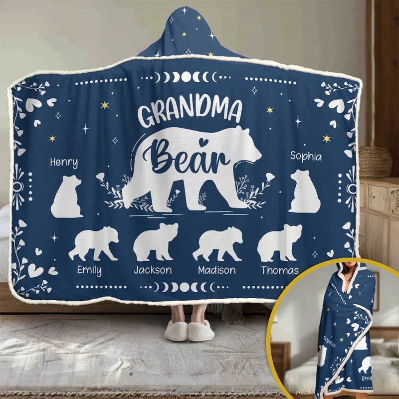 A Grandma’s Love Is A Bear Hug For The Soul - Family Personalized Custom Snuggle Blanket, Hoodie Blanket - Gift For Mom, Grandma