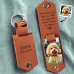 Custom Photo You Will Never Leave My Heart - Memorial Personalized Custom Engraved Leather Keychain - Sympathy Gift For Pet Owners, Pet Lovers